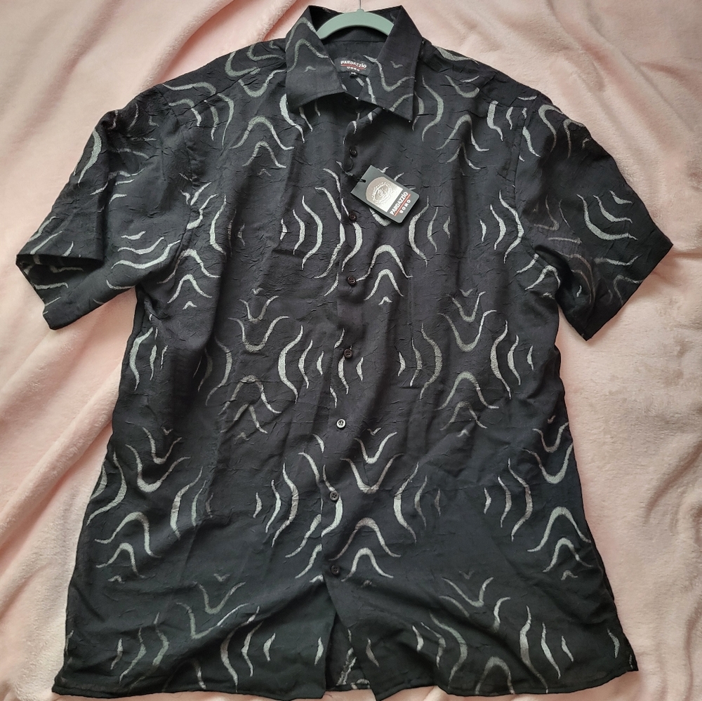 Pardazzio Sheer Black Mens Button Up Shirt